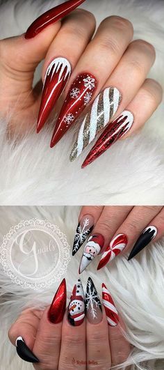 Christmas Nail Design Stiletto, Christmas Nail Designs Stiletto, Christmas Nails Nail Art, Stiletto Christmas Nails, Christmas Stiletto Nails, Christmas Nails Stiletto, Candy Cane Christmas Nails, Christmas Acrylic Nails, Shiny Nails Designs