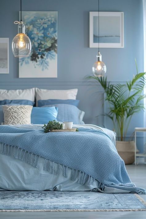 Bedroom Decor Elegant, Uncluttered Bedroom, Calm Room, Blue Bedroom Ideas, Tranquil Bedroom, Minimal Bedroom, Luxury Bedroom Furniture, Blue Bedroom Decor, Zen Room