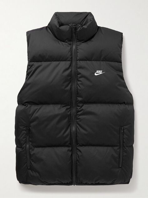 Vest Outfits Men, Black Puffy Vest, Nike Puffer Jacket, Puffer Vest Outfit, Mens Puffer Vest, Nike Vest, Black White Logo, Sportswear Outfits, Puffer Gilet