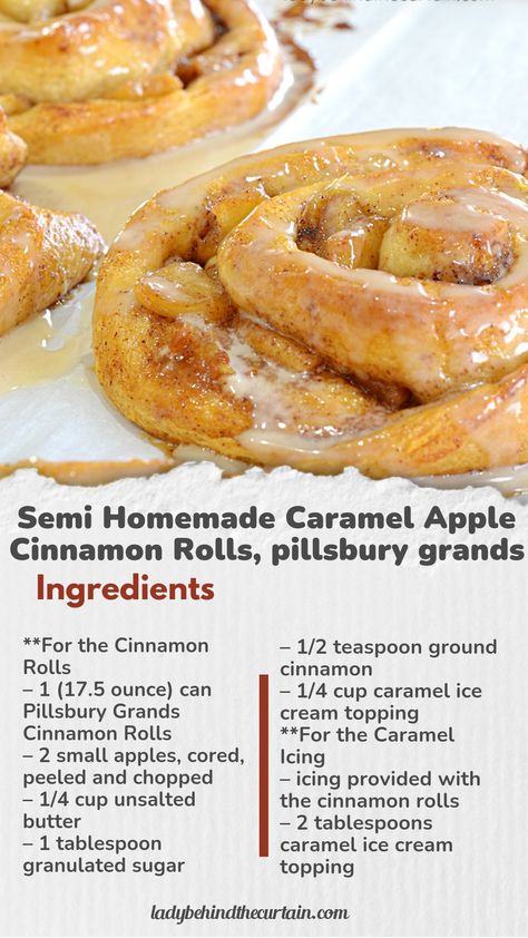 Semi Homemade Caramel Apple Cinnamon Rolls | Impress EVERYONE with these wonderful cinnamon rolls! There's no denying we love our cinnamon rolls. Sometimes your busy schedule doesn't allow the time it take to make your own. Here is not only an easy but delicious solution to your problem. Homemade Caramel Rolls, Cinnamon Rolls Pillsbury, Caramel Apple Cinnamon Rolls, Homemade Caramel Apple, Caramel Ice Cream Topping, Caramel Apples Homemade, Caramel Rolls, Pillsbury Grands, Apple Cinnamon Rolls