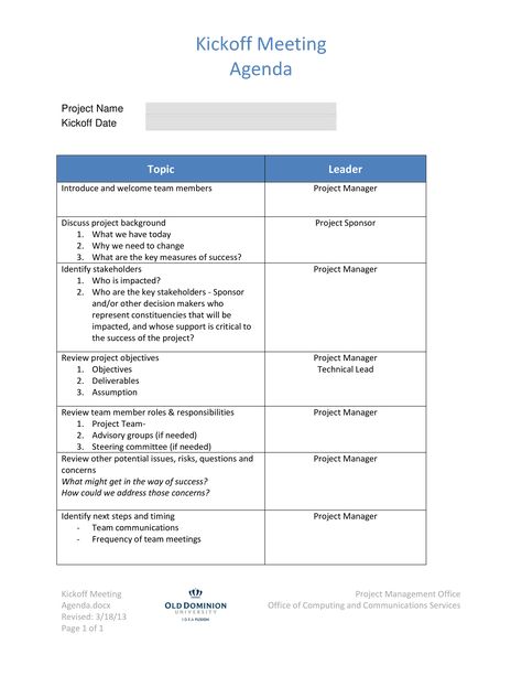 Kick Off Meeting Agenda - How to create a Kick Off Meeting Agenda? Download this Kick Off Meeting Agenda template now! Effective Meeting Agendas, 1 On 1 Meeting Template, Minutes Of Meeting, Team Meeting Agenda, Event Agenda, Kickoff Meeting, Work Hacks, Meeting Agenda Template, Project Management Professional