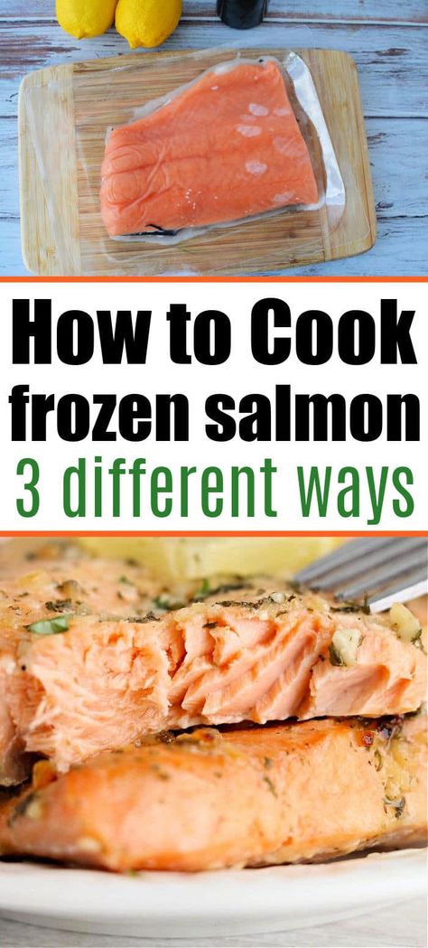 How to cook frozen salmon in the oven, pressure cooker or air fryer instructions are here. Cooking frozen fish is easier than you think! #frozenfish #frozensalmon How To Cook Frozen Salmon Fillets, Cook Frozen Salmon In Air Fryer, Grilled Frozen Salmon Recipes, How To Cook Frozen Salmon In The Oven, Best Way To Cook Frozen Salmon, Recipes For Frozen Salmon Filets, Cooking Frozen Salmon In Oven, Salmon From Frozen Oven, Frozen Salmon Recipes Baked In Foil