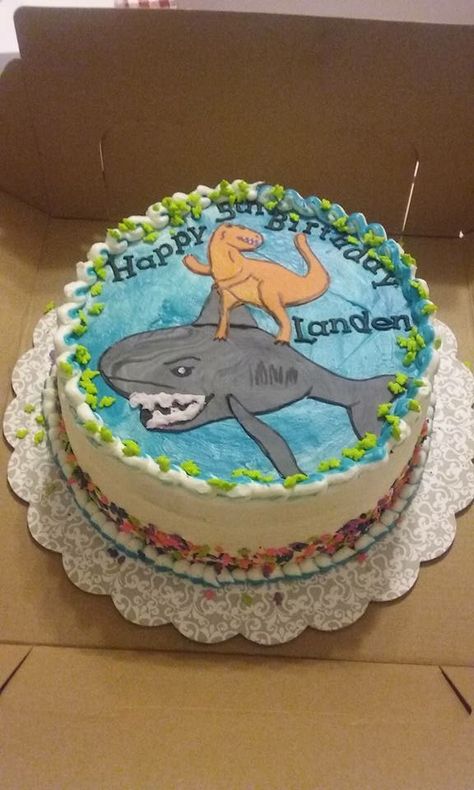 Shark & Dinosaur cake Dinosaur Cake, 5th Birthday, 4th Birthday, Birthday Party, Cake, Birthday