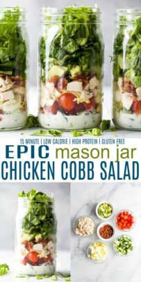 Keto Salad Jar Recipes, Chicken Mason Jar Meals, Salad Recipes Mason Jar, Cob Salad Mason Jar, Jar Meal Prep Healthy, Green Goddess Mason Jar Salad, Mason Jar Work Lunches, Spinach Mason Jar Salad, Chicken Salad Jar Recipe