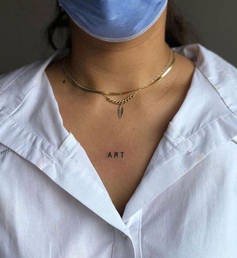 Chest Tattoo Text, Chest Tattoo Words, Chest Tattoo Lettering, Small Chest Tattoos, Geometric Portrait, Ear Tattoo Ideas, Ear Tattoos, Neck Tattoos Women, Back Of Neck Tattoo