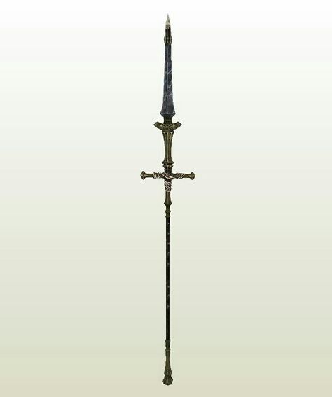 Ornstein's Dragonslayer Spear Short Spear Fantasy, Spear Designs Art, Spear Concept Art, Spear Rpg, Spear Concept Design, Fantasy Spear, Spears Design, Spear Design, Dark Souls Artwork