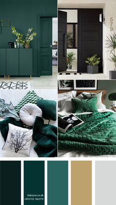 Dark green color palette with muted gold - Home color decor #color #colorpalette #homecolor #green  #greencolors Dark Green Color Palette, Decor Color Palette, Rustic Wedding Decorations, Green Color Palette, Living Room Color Schemes, Dark Green Color, Room Color Schemes, Green Colour Palette, Bedroom Color Schemes