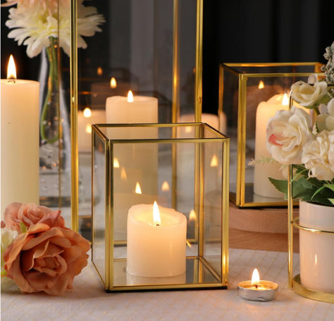 LAMORGIFT Gold Hurricane Candle Holder Set of 3- Glass Square Cylinder Candle Holder for Pillar Candles, Hurricane Vase/Decorative Lanterns Table Centerpieces for Wedding, Dining Room, Coffee Table Rose Gold Pillar Candles, Gold Candle Holder Centerpieces, Gold Candle Holders Wedding, Glass Candle Centerpieces, Candle Holders Centerpieces, Centerpiece Candles, Gold Pillar Candles, Gold Votive Candle Holders, Gold Votive Candles