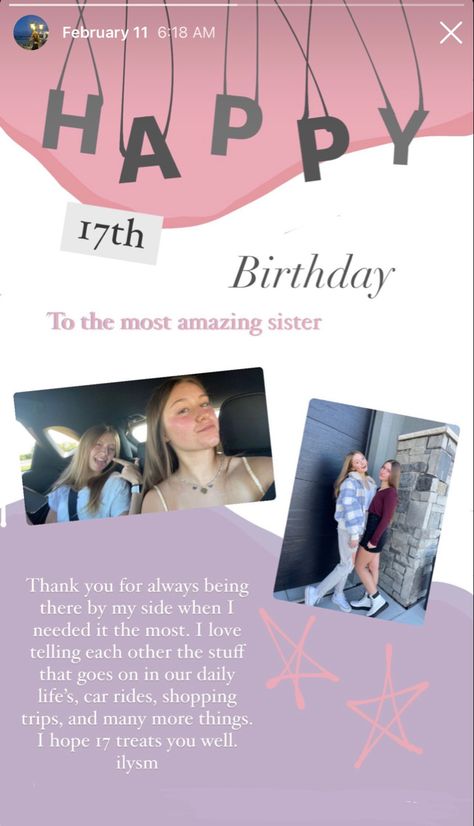 birthday Instagram story idea 17th Birthday Ideas, Instagram Story Idea, 17th Birthday, February 11, Car Ride, My Side, Instagram Story Ideas, Birthday Ideas, Instagram Story