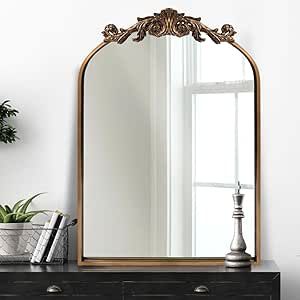 OUSHUAI Gold Traditional Vintage Ornate Baroque Mirror,Gold Brass Mirror for Wall,Victorian Antique Bronze Mirror Arched for Bathroom/Living Room/Hallway/Fireplace 19"X27" Antique Sofas, Victorian Mirror, Baroque Mirror, Mirror For Wall, Staircase Decor, Bathroom Hallway, Hallway Entryway, Bronze Mirror, Antique Sofa