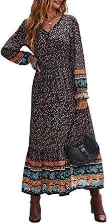 Fall Long Dresses, Lazy Fall Outfits, Pretty Maxi Dress, Long Fall Dresses, Flowy Dress Long, Maxi Dress For Women, Spring Dresses Casual, Bohemian Maxi Dress, Floral Dresses Long