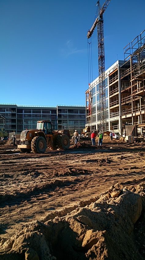 Construction Site Activity: A bustling #ConstructionSite basked in sunlight with heavy #HeavyEquipment, #ConstructionWorkers, and a #BuildingInProgress. #BuildingProcess #CraneOperation #AIGenerated #ArtificialIntelligenceArt ⬇️ Download and 📝 Prompt 👉 https://stockcake.com/i/construction-site-activity_119768_12375 Buildings Under Construction, Building Under Construction, Site Under Construction, Living Room Gym, Construction Site Pictures, Construction Site Photography, Real Estate Business Plan, Room Gym, Dim Gray