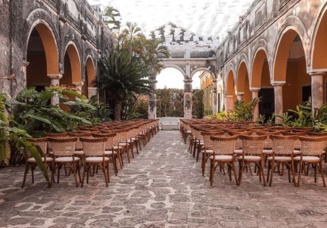 Hacienda-Yaxcopoil wedding venue in Mexico Hacienda Style Architecture, Modern Mexican Decor, Mexican Villa, Modern Mexican Home, Wrought Iron Garden Gates, Mexico Wedding Venue, Ensenada Mexico, Iron Garden Gates, Spanish Hacienda