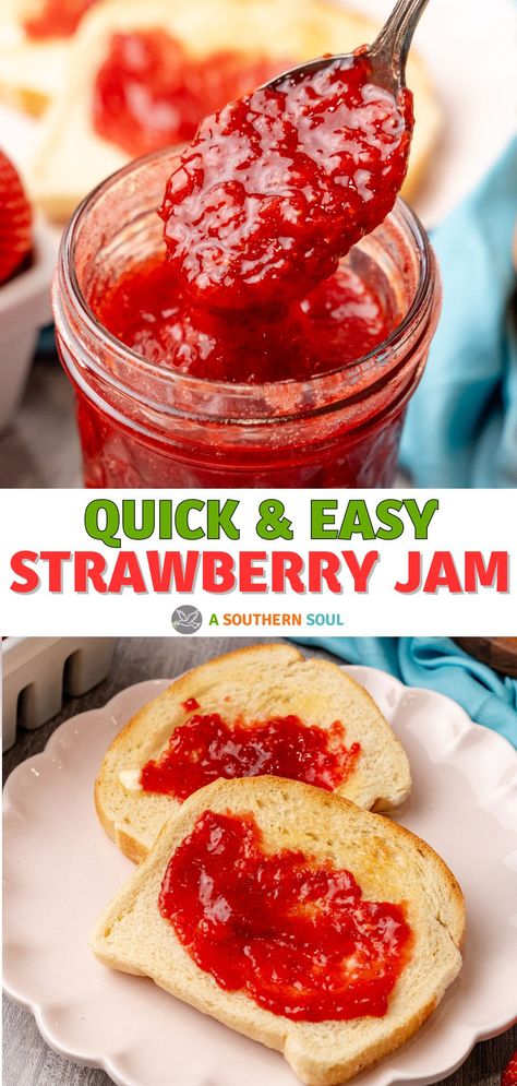 Quick Strawberry Jam Crockpot Strawberry Jam, Strawberry Jam Recipe Canning, Strawberry Canning, Strawberry Jelly Recipes, Strawberry Jam Recipe Without Pectin, Fresh Strawberry Jam, Strawberry Jams, Easy Meringues, Fruit Jam Recipes