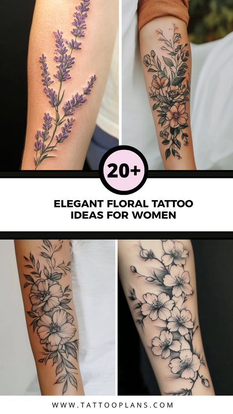 Looking for beautiful floral tattoo designs for your lower arm? Explore stunning options that blend elegance and significance perfectly. From delicate roses to vibrant daisies, find the ideal flower that matches your personality! Each tattoo design reflects personal meaning and style, adding beauty and artistic flair to your arm. This collection features various styles, letting you choose from whimsical to intricate doses of floral art. Get inspired by floral motifs while picking a stunning design that tells your unique story! Floral Tattoo Ideas Female, Arm Plant Tattoos For Women, Floral Tatoos Woman Arm, Wrapped Flower Tattoo, Floral Arm Sleeve Tattoos For Women, Floral Bracelet Tattoo Design, Floral Wrist Tattoos For Women, Arm Piece Tattoo Women, Daffodil And Daisy Tattoo