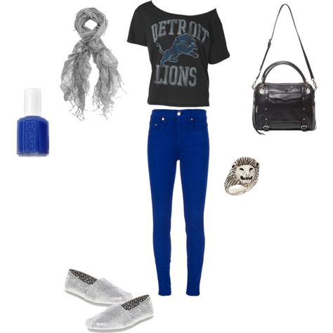 Detroit Lions outfit-minus the purse of course die to regulations Detroit Lions Outfit Woman, Detroit Lions Shirt Vinyl, Go Detroit Lions, Detroit Lions Womens Apparel, Detroit Lions Sweatshirt, Dan Campbell Detroit Lions, Lions Den, Gameday Outfits, Sports Outfits