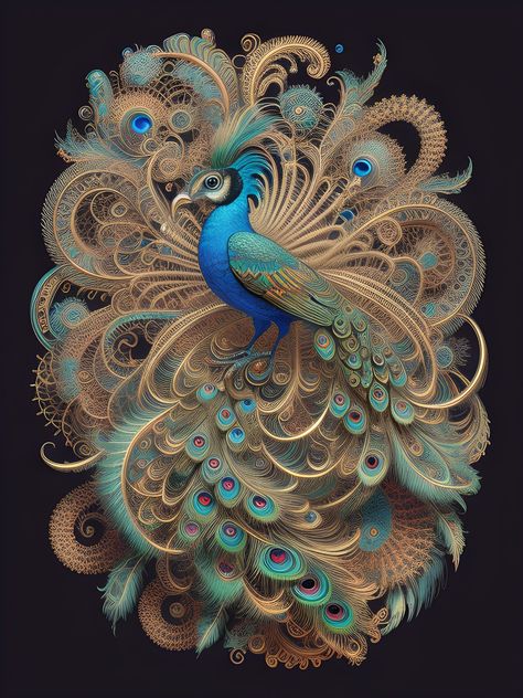 Peacock 3d Wallpaper, Peacock Texture Art, Golden Peacock Painting, Golden Peacock, Black And Gold Aesthetic, Peacock Sculptures & Statues, Gold Peacock, Peacock Art, Gold Aesthetic