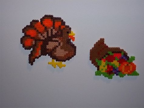 Thanksgiving Magnets perler beads by dragonsilverwriter Origami Turkey, Four Day Weekend, Thanksgiving Jewelry, Thanksgiving Crafts Diy, Seed Bead Projects, Easy Perler Bead Patterns, Fuse Bead Patterns, Fusion Beads, No Shopping