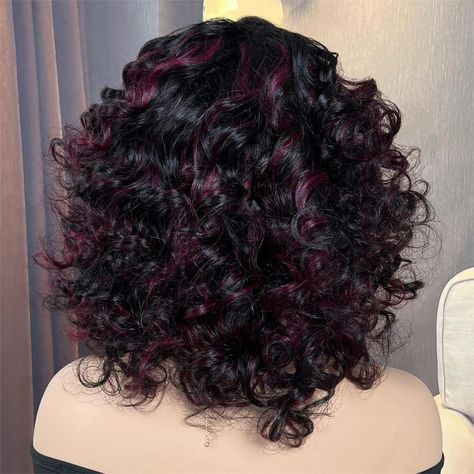 What Color Highlights For Dark Brown Hair, Short Dyed Hair Curly, Color Black Curly Hair, Curly Hair With Dyed Ends, Chunky Red Highlights On Dark Hair Curly, Red On Curly Hair, Red Highlights On Dark Curly Hair, Dark Red Highlights In Brown Hair Curly, Black Curly Hair With Red Highlights