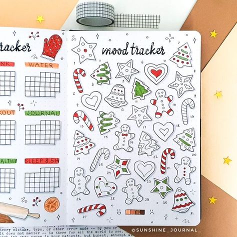 December Journal Spread, December Bujo Mood Tracker, December Mood Tracker Bullet Journal, December Bullet Journal Mood Tracker, Winter Mood Tracker, December Planner Ideas, Christmas Mood Tracker, December Habit Tracker, December Mood Tracker