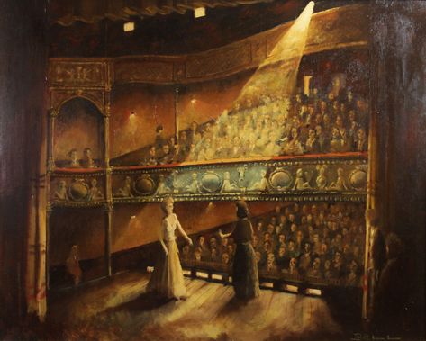 Theatrical Academia, Theatre Artwork, Theater Painting, Theatre Painting, Theatre Academia, Old Theatre, Theatre Audience, Theatre Aesthetic, Theatre Art