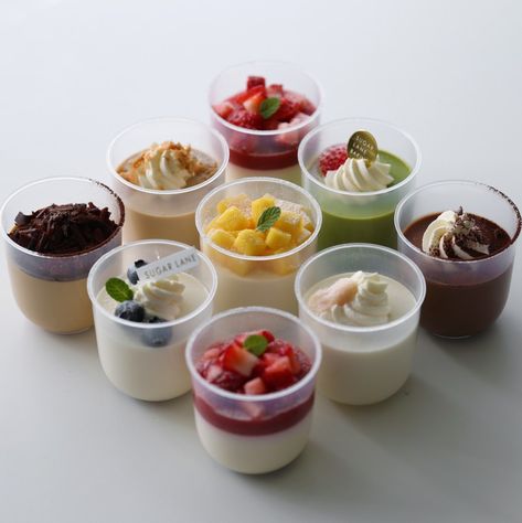 Cute Pudding Cups, Milk Pudding Aesthetic, Mini Pudding Cups, Pudding Desserts In A Cup, Pudding Packaging Ideas, Pretty Pudding, Aesthetic Pudding, Pudding Toppings, Pudding Aesthetic