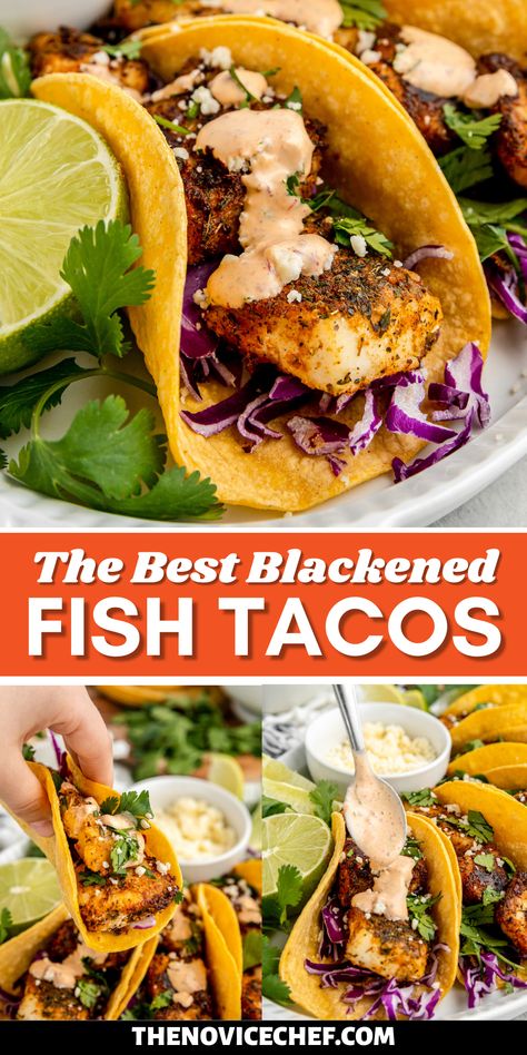 Redfish Recipes, Halibut Tacos, Cod Fish Tacos, Best Fish Tacos, Tilapia Tacos, Summer Supper, Blackened Fish Tacos, Blackened Fish, Blacken Fish