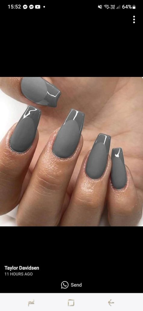 Gray And Black French Nails, Black And Grey French Tip Nails, Dark Gray Nail Ideas, Black And Gray Nails, Dark Grey Nails, Grey Matte Nails, Black French Nails, Black Coffin Nails, Coffin Nails Matte