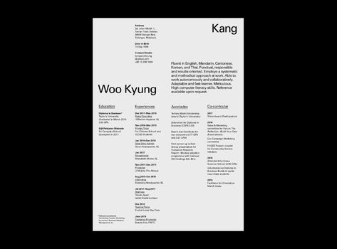 Resumé/CV on Behance Minimal Resume Design, Graphic Resume, Cv Inspiration, Graphic Design Cv, Minimal Resume, Computer Literacy, Resume Layout, 포트폴리오 레이아웃, Art Aesthetics