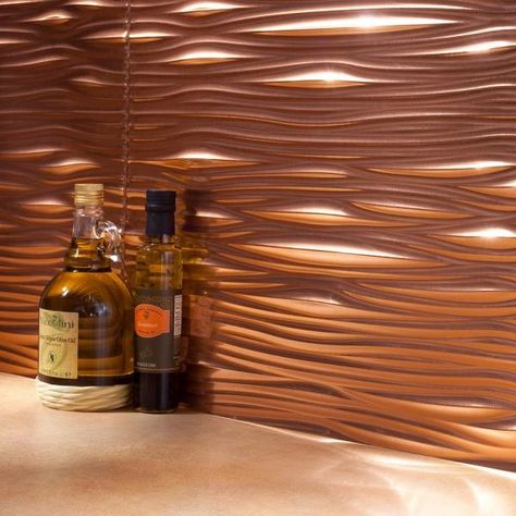 Fasade Waves 18 in. x 24 in. Polished Copper Vinyl Decorative Wall Tile Backsplash 18 sq. ft. Kit N65-25 - The Home Depot Metallic Tile, Copper Kitchen Backsplash, Metal Backsplash, Vinyl Backsplash, Steel Backsplash, Copper Backsplash, Metallic Backsplash, Backsplash Panels, Decorative Wall Tiles