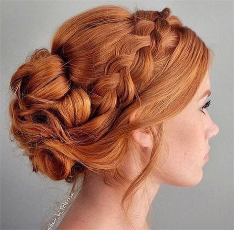 35 Braids to Stare at All Day - Hairstyling & Updos - Modern Salon Hairstyles For Redheads, Redhead Hairstyles, Penteado Cabelo Curto, Prom Hairstyles, Braided Updo, Modern Salon, Wedding Hair And Makeup, Ginger Hair, Bridesmaid Hair