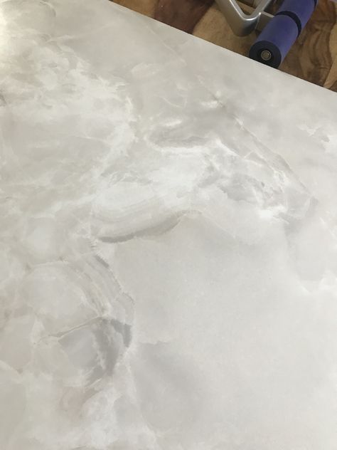 Formica  “Ice onyx” laminate- countertop in progress Ice Mist Laminate Countertop, Ice Onyx Formica Countertops, Interior Cabin Ideas, Update Kitchen, Interior Cabin, House Transformation, Laminate Countertop, Update Kitchen Cabinets, Metal House Plans