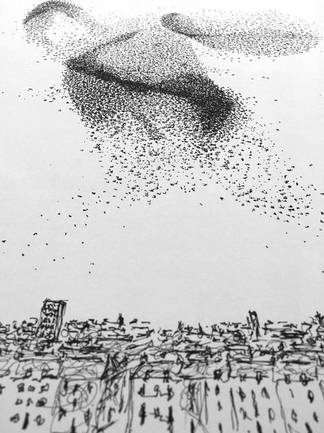 Murmuration Illustration, Starling Tattoo, Starling Murmuration, Murmuration Art, Flock Of Birds, Scottish Artists, Tree Tattoo, Starling, Heart Art