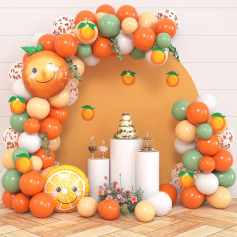 PRICES MAY VARY. "Value Package - Our little cutie baby shower decorations include 12"" champagne gold confetti balloons(8pcs), 10"" orange latex balloons(25 pcs), 10"" peach latex balloons(15 pcs), 10"" green latex balloons(15 pcs) ,10"" white latex balloons(10 pcs), 5"" orange latex balloons(5 pcs), 5"" peach latex balloons(5 pcs), 5"" green latex balloons(5 pcs), 18"" orange slice foil balloon(1 pcs), 18"" orange foil balloon(1pcs), 9pcs orange cutouts, 19.7"" artificial eucalyptus leaves(1pc May Baby Shower Ideas, Cutie Party, 3 Balloon, Balloon Accessories, Baby Shower Balloon Arch, Citrus Baby, Balloons Arch, Peach Baby Shower, Twins Baby Shower Invitations