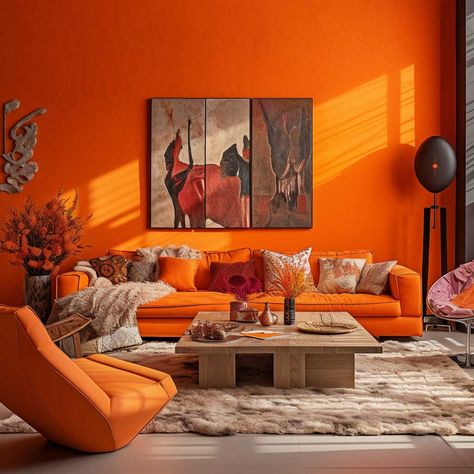 15+ Lively Orange Living Room Ideas for a Modern Home • 333+ Images • [ArtFacade] Sunset Inspired Living Room, Burnt Orange Couch Living Room Ideas, Orange Accent Wall Living Room, Orange Sofa Living Room Ideas, Orange Living Room Decor Ideas, Orange Living Room Walls, Orange Living Room Ideas, Orange Accent Wall, Blue And Orange Living Room