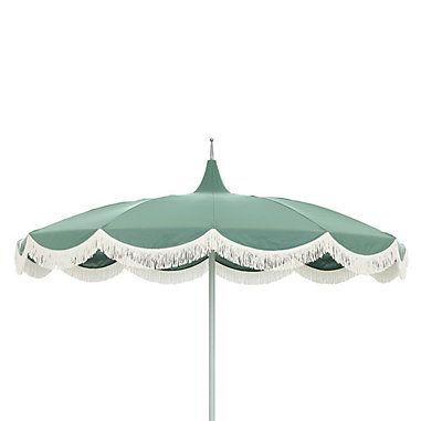 Spanish Style Patio, Umbrella With Fringe, Pagoda Umbrella, Outdoor Umbrella Stand, Flower Farming, Pool Stuff, Outdoor Umbrellas, Patio Pool, White Fringe