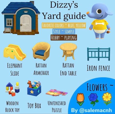 Dizzy's yard guide Flower Toy, Wooden Toy Boxes, Animal Crossing Funny, Animal Crossing Guide, Animal Crossing Qr Codes Clothes, Animal Crossing Characters, Animal Crossing Villagers, Garden Animals, New Animal Crossing