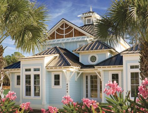 Metal Roof Beach House, Blue Beach House Exterior, Exterior Beach House, Beach Cottage Exterior, Blue Beach House, Beach House Colors, Cedar Shakes, Beach House Exterior, Dream Beach Houses