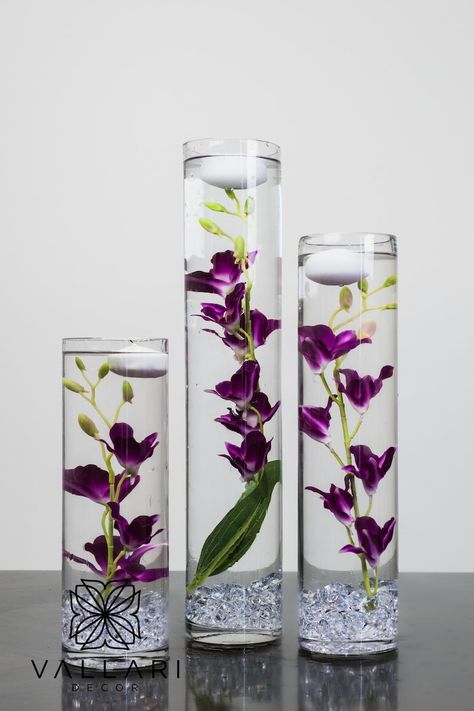 Submersible Purple Star Flowers/floral Wedding Centerpiece With Floating Candles and Acrylic Crystals Kit - Etsy Floating Candle Ideas, Submersible Flowers, Centerpiece With Floating Candles, Purple Table Settings, Water Centerpieces, Floating Candle Centerpieces Wedding, Purple Wedding Centerpieces, Purple Centerpieces, Purple And Gold Wedding