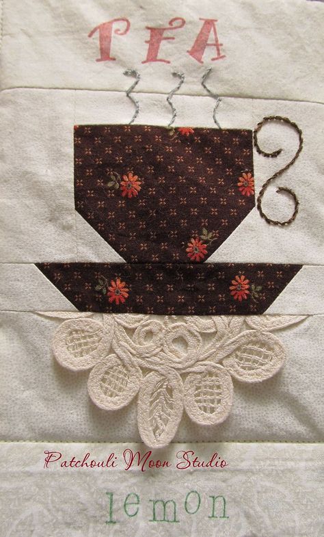 Teacup Quilt, Doily Quilts, Teapot Quilt, Sewing Charts, Coffee Quilt, Tea Quilt, Tea Crafts, Mug Rug Patterns, Vintage Hankies