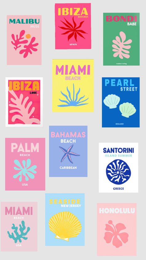 Pink Beach Room, Pics For Photo Wall, Desenho Aesthetic, Summer Art Ideas, Ask Mom, Preppy Posters, Poster For Room, Summer Collage, Bahamas Beach