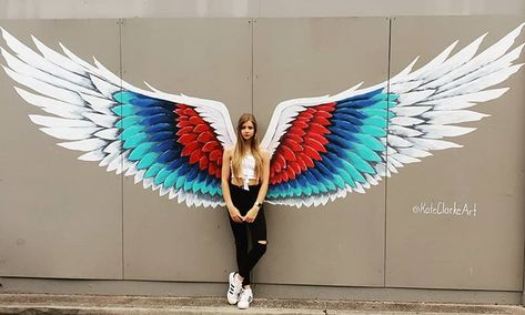 Wings Selfie Point, Angel Wings Graffiti, Angel Wings Background, Simple Wall Paintings, Angel Wings Painting, Angel Wings Wall Art, Wall Drawings, Angel Wings Wall Decor, Angel Wings Art