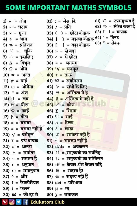 Math Ka Formula, Maths Formulas Basic In Hindi, Maths Basics Learning, Mathematics Symbols, Maths Symbols, Math Formula Chart, Formula Chart, Math Fact Worksheets, Math Symbols