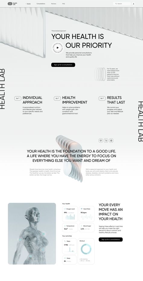 Health Lab - Innovative Lab Website by Awsmd on Dribbble Lab Website Design, Pharma Website Design, Innovative Website Design, Science Website Design, Medical Graphic Design, Health Website Design, Single Page Website Design, Website Design Mobile, Healthcare Website