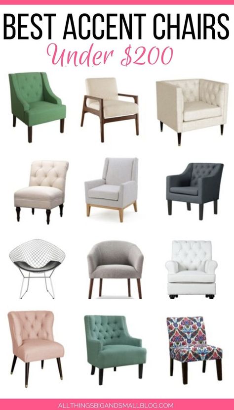 the best accent chairs for your living room or bedroom on the cheap! these beautiful modern comfy small accent chairs are perfect for your house and are all under $200! See the best picks from Target, Wayfair, Amazon, and World Market--save your time and head on over! #accentchair #affordablefurniture #chair #modern #small #furniture #shopping Small Living Room Chairs, Decoration Pictures, Blue Accent Chairs, Small Accent Chairs, Palette Design, Perfect Living Room, Coastal Living Rooms, Stylish Chairs, Bedroom Chair