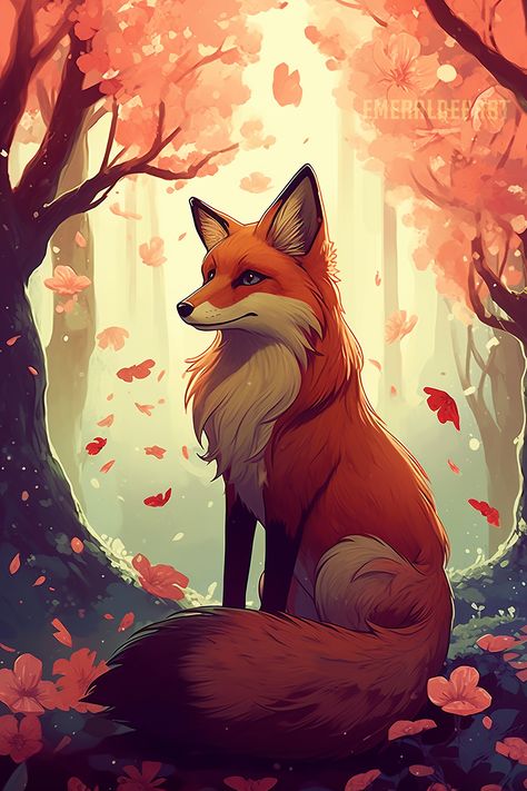 "Enchanted Sakura Forest - Fox Illustration" is a captivating digital painted animation-style artwork. Transport yourself to a magical world of cherry blossoms and tranquility. Featuring a graceful fox amidst a Sakura forest. Forest Shrine, Sakura Forest, Fox In Forest, Easy Cartoon Characters, Red Fox Art, Cute Fox Drawing, Fox Cartoon, Animation Tips, Illustration Postcard