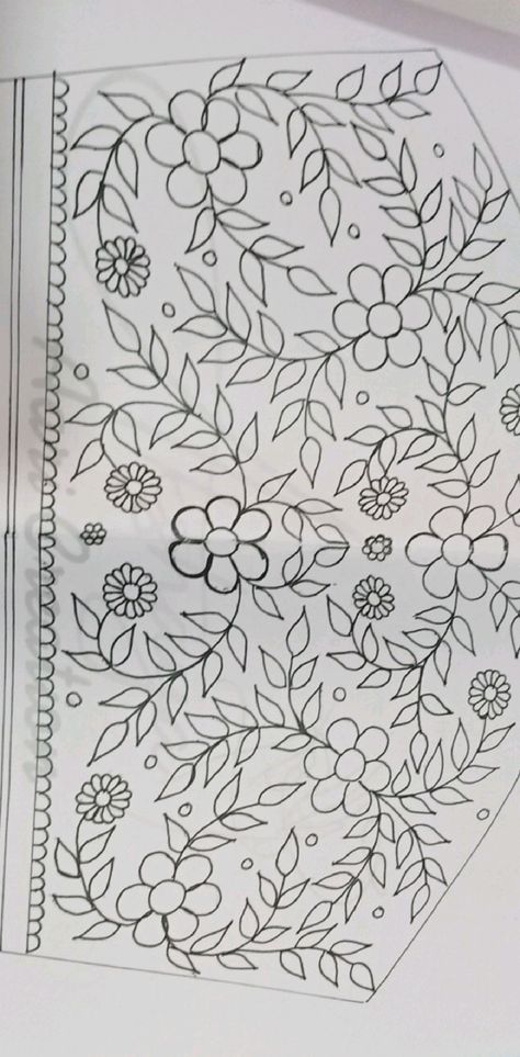 Sleeve Tracing Design, Aari Sketch Designs, Flower Tracing Pattern, Trace Paper Design Embroidery Patterns, Aari Pencil Drawing, Aari Design Pattern Drawing, Aari Drawing Design, Aari Work Drawing Designs, Aari Work Blouse Tracing Designs