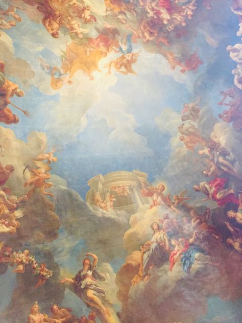 Rococo Painting, Sistine Chapel Ceiling, Rococo Art, Ceiling Murals, Rennaissance Art, Baroque Art, Angel Aesthetic, Wall Drawing, Sky Painting