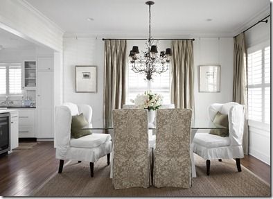 McQueen Dining Room Dining Room Drapes, Captain Chairs, Dining Room Chair Slipcovers, Dining Room Chair Covers, Traditional Dining Rooms, Traditional Dining, Chair Slipcovers, Traditional Dining Room, Beautiful Dining Rooms