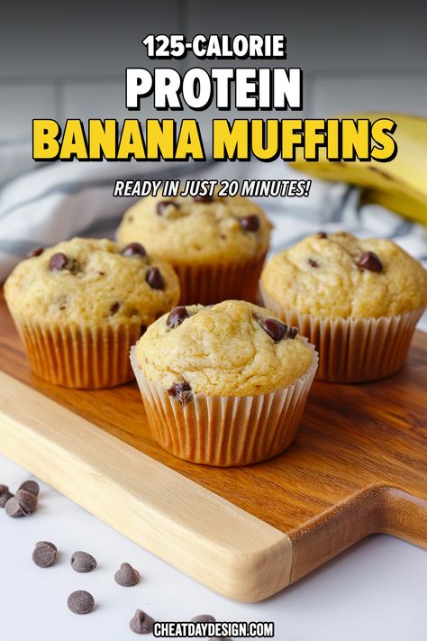 If you have 2 ripe bananas in your kitchen, you're ready to whip up a batch of these protein banana muffins! With just 125 calories each, they're the perfect high-protein bite for busy mornings. Low Calorie Banana Muffins, Ripe Banana Recipes Healthy, Protein Banana Muffins, Healthy Banana Recipes, Banana Protein Muffins, Banana Protein Shake, Protein Banana Bread, Ripe Banana Recipe, Low Calorie Protein